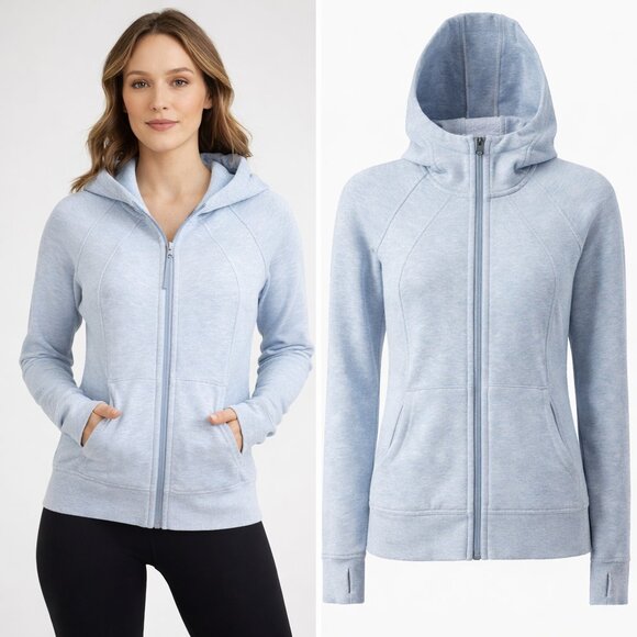 lululemon athletica Jackets & Blazers - Lululemon Light Blue Heathered Full Zip Hoodie | Thumbholes | Size 6